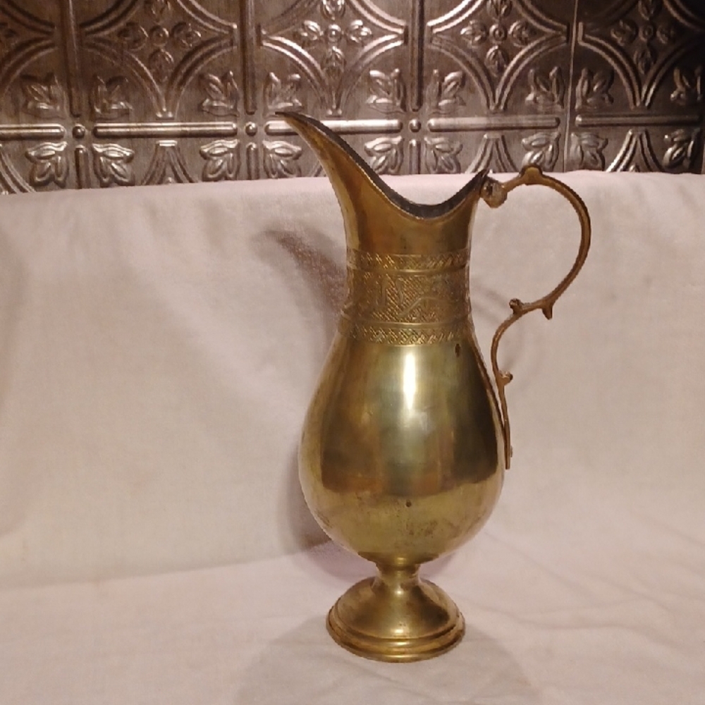 Vintage Large Brass Pitcher Carafe Home Decor Vase